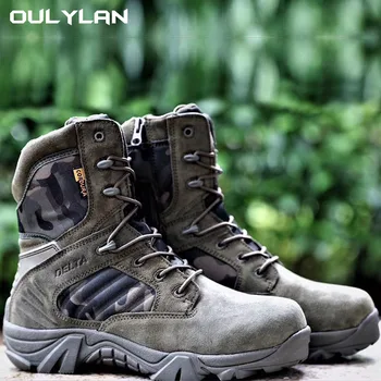 Тактические ботильоны Мужские Кожаные камуфляжные ботинки для пустыни Армейские боевые тренировочные ботинки Уличные военные походные ботинки для скалолазания