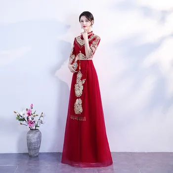 Костюм для тостов Невесты 2023, Новое Винно-красное Тонкое Китайское свадебное платье Чонсам Для женщин