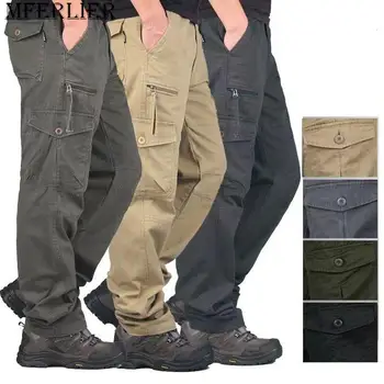 Весенне-осенние хлопковые брюки-карго, мужские повседневные брюки с несколькими карманами, уличная одежда, Армейские прямые брюки, Военно-тактический комбинезон