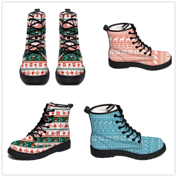 Вязаные женские парусиновые ботинки на шнуровке с рождественским рисунком, высокие мужские бархатные зимние ботинки на шнуровке с принтом, ботильоны