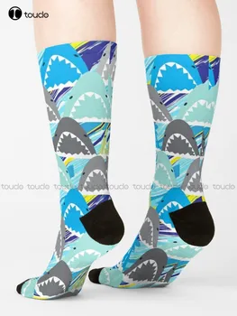 Рисунок акулы Повторяет челюсти Красочные носки Тонкие носки Мужские Персонализированные Пользовательские 360 ° Цифровая печать Подарок Harajuku Красочное ретро