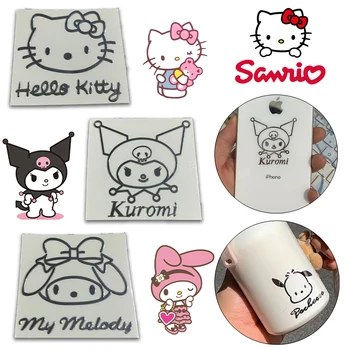 Металлическая наклейка Sanrio Hello Kitty Kawaii Kuromi Cinnamoroll Melody Телефон iPad Декор для чашек для скрапбукинга Серебряные наклейки Водонепроницаемые